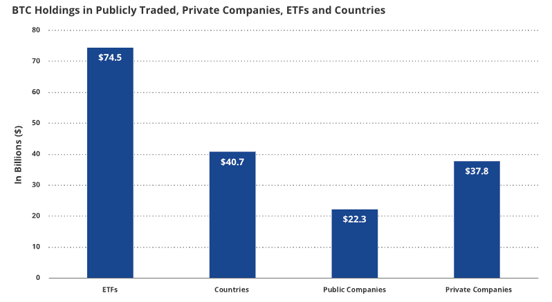 机构投资人兴趣增强？报告：1,750 亿美元比特币由 ETF 、各国、企业持有